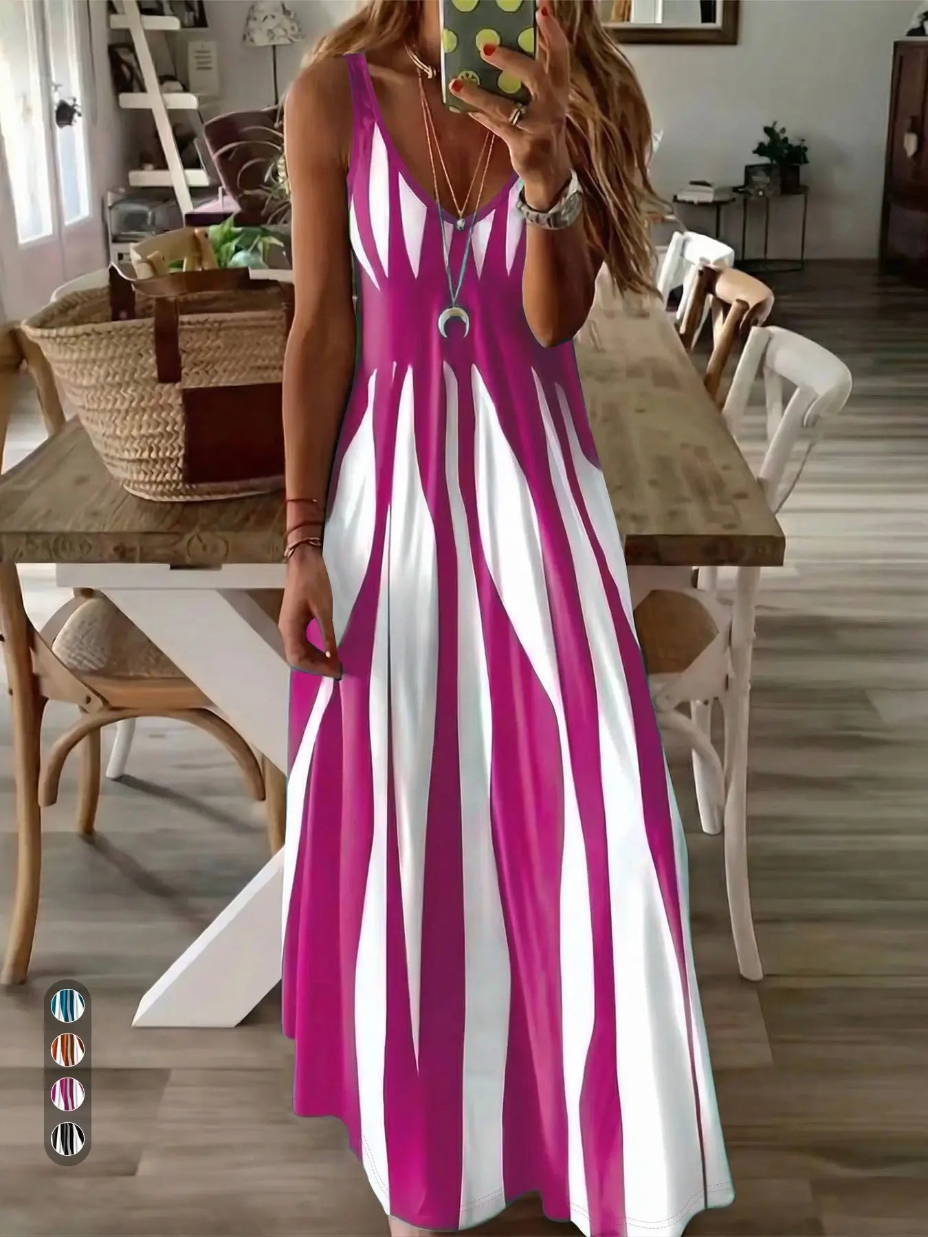 & Stripe Maxi Nightdress, Comfortable Sleepwear for Women, Stylish Long Dress for Bedroom, Soft Fabric Evening Gown