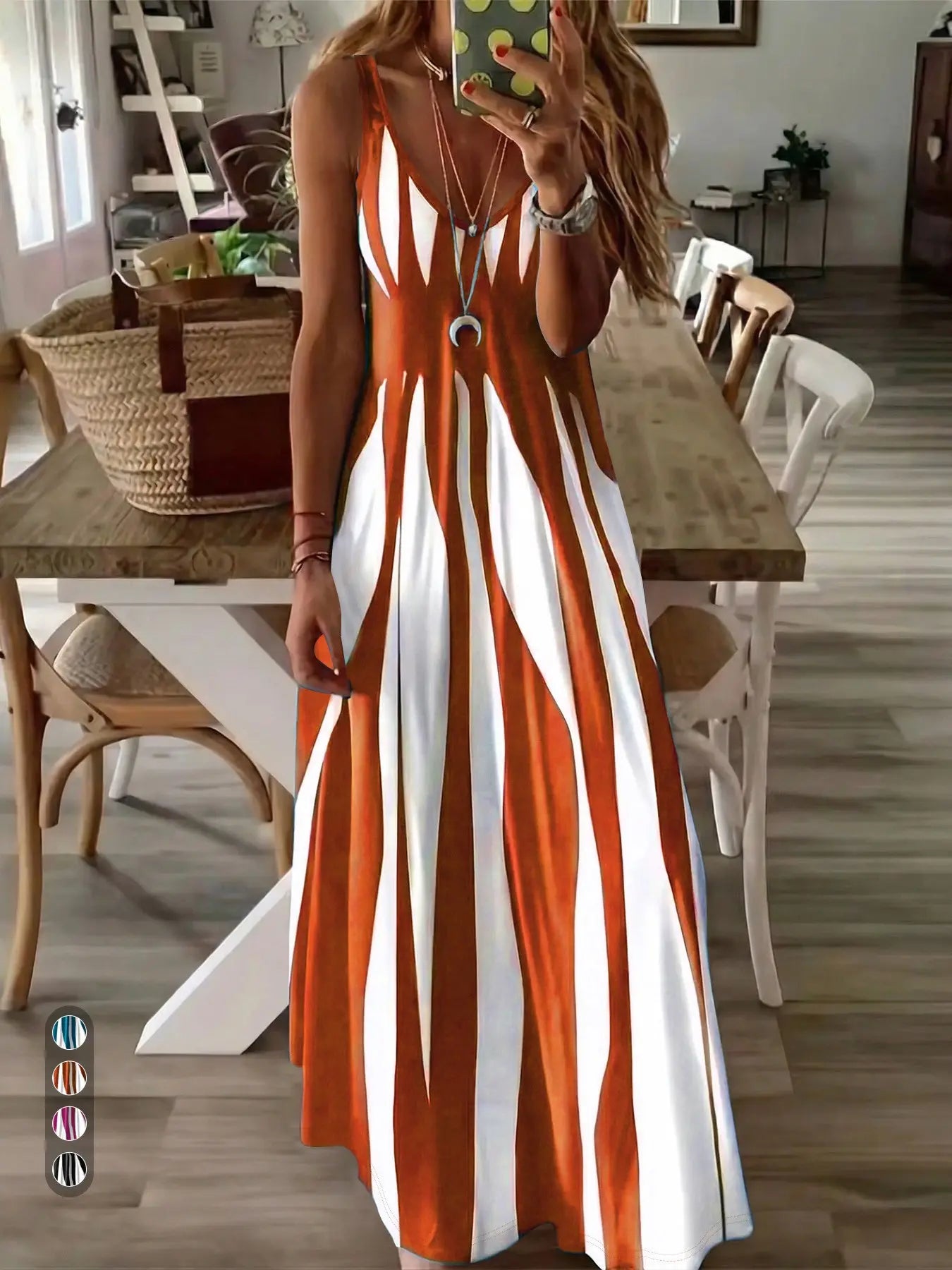 & Stripe Maxi Nightdress, Comfortable Sleepwear for Women, Stylish Long Dress for Bedroom, Soft Fabric Evening Gown