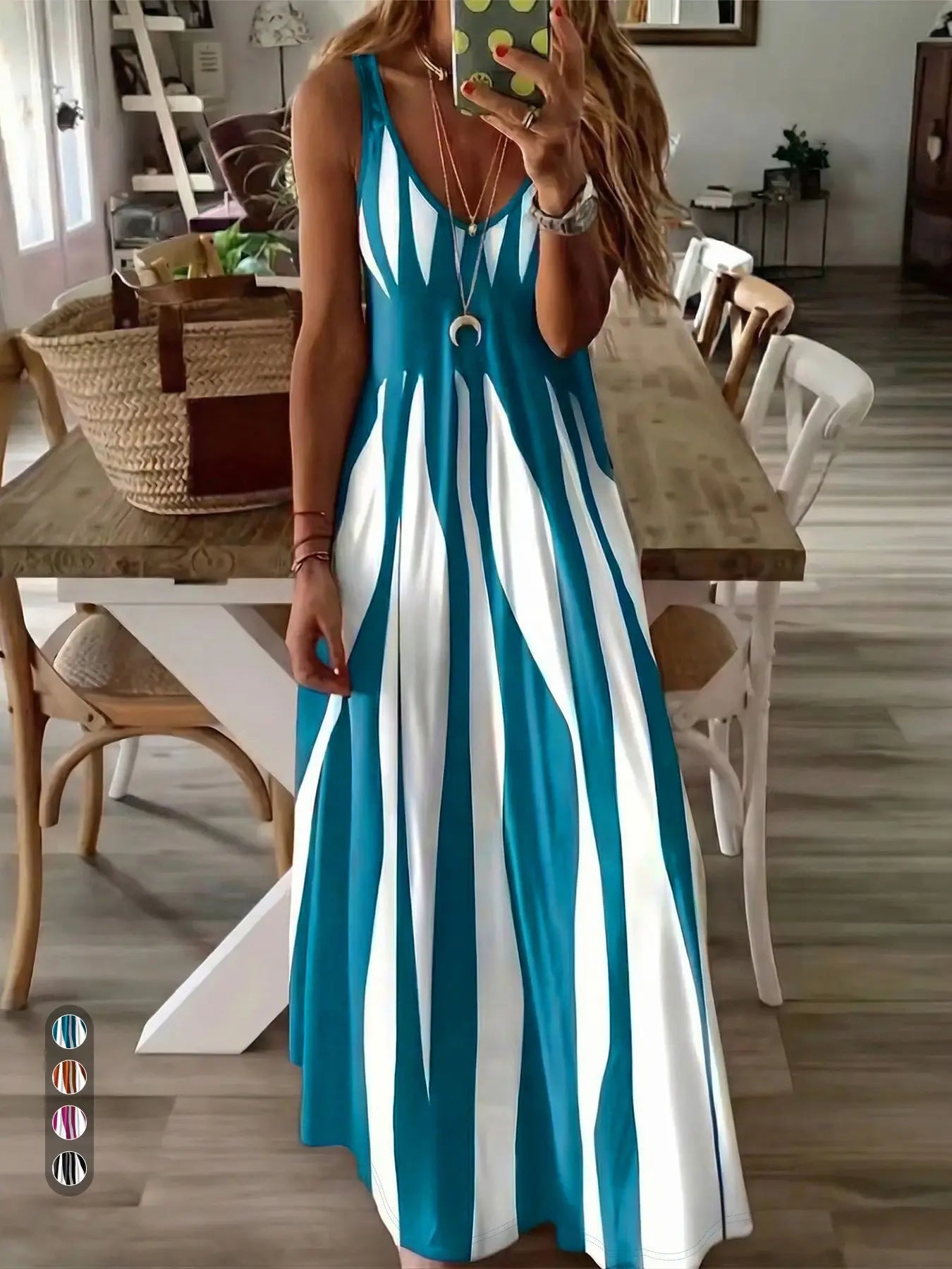 & Stripe Maxi Nightdress, Comfortable Sleepwear for Women, Stylish Long Dress for Bedroom, Soft Fabric Evening Gown